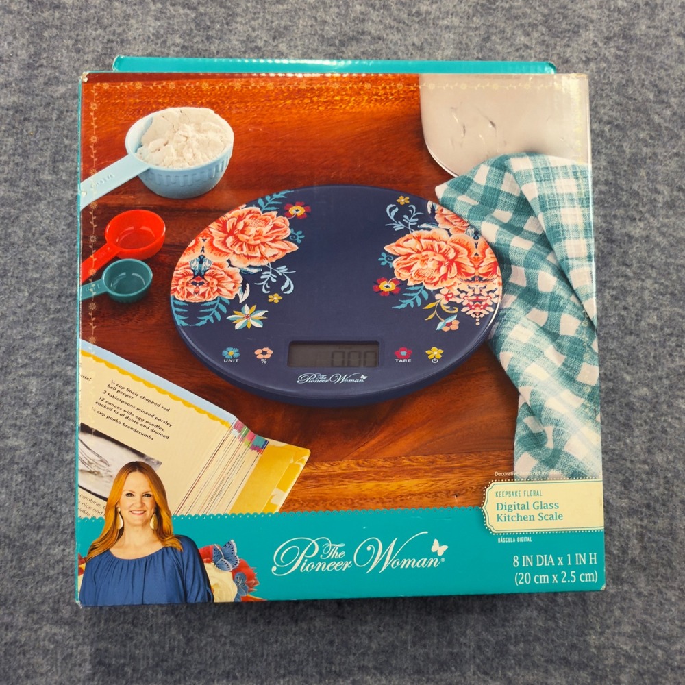 The Pioneer Woman Blue Keepsake Floral Digital Glass Kitchen Scale